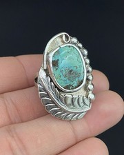 Native American Vintage Navajo Sterling Silver .925 Turquoise Leaf Design Ring