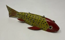 Antique Hand Made Green White Wooden Spear Fish Decoy Ice Fishing Lure Folk Art