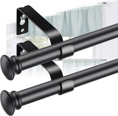 28-50 Inch Heavy Duty Black Curtain Rod Set - 2 Pack Cafe Rods with Brackets for
