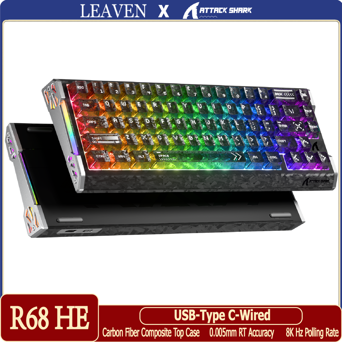 ATTACK SHARK「R68 HE」炭版 R68 HE Carbon Fiber 60% Keyboard | 8000Hz & 0.005mm RT