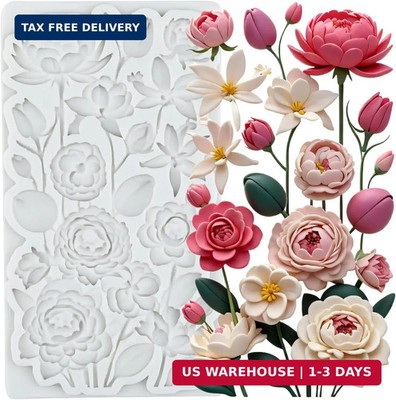 Flower Silicone Molds Rose Peony Flower Polymer Clay Mold for Jewelry Making Epo