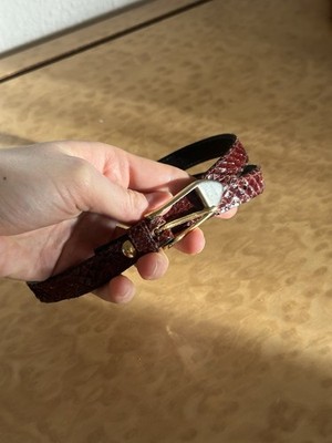 Vintage embossed leather belt with snakeskin pattern, Italy, gold tone buckle