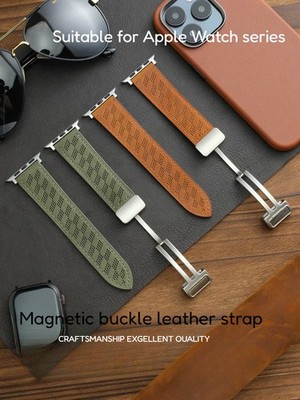 Magnetic buckle leather strap with breathable holes suitable for Apple Watch