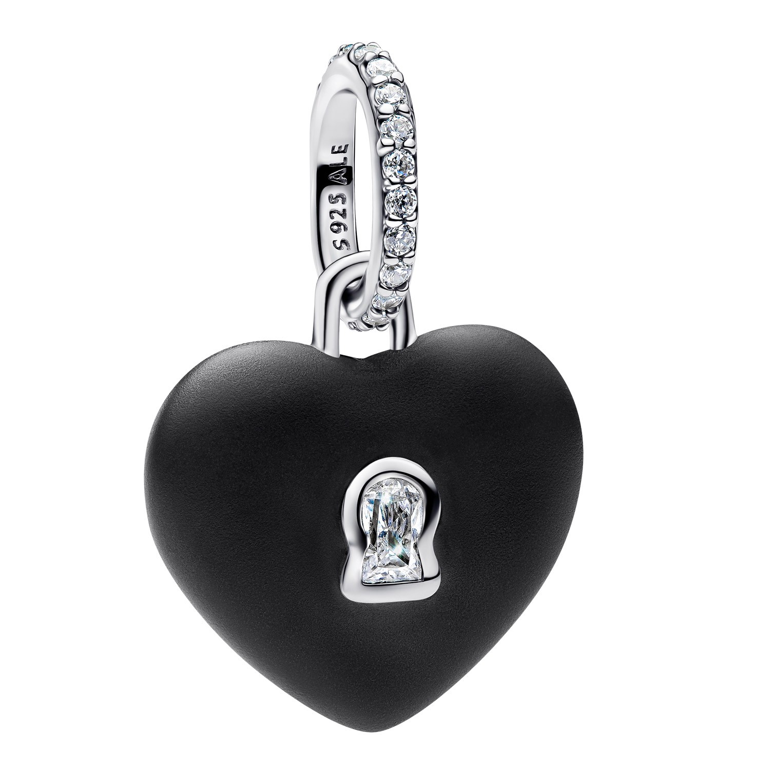 PANDORA Schmuck Silber Charm-Anhänger Mattschwarzes Keramik Herz-Schloss 794424C