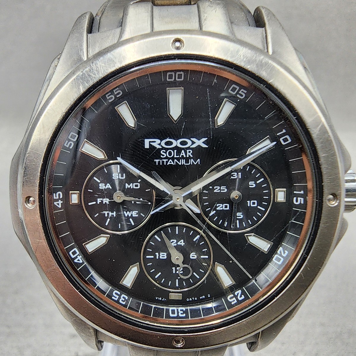 Seiko ALBA ROOX Solar Watch Men 38mm Black Dial Titanium Daydate