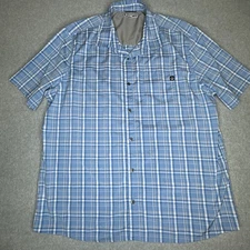Hi-Tec Shirt Mens Blue Plaid Button Up Collared Short Sleeve Pocket Size XXL