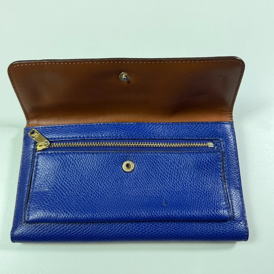 Lauren Ralph Lauren RLL Cartera de Cuero Guijarro Azul Doble Pliegue Cierre a Presión Tarjeta Foto 4 de 4