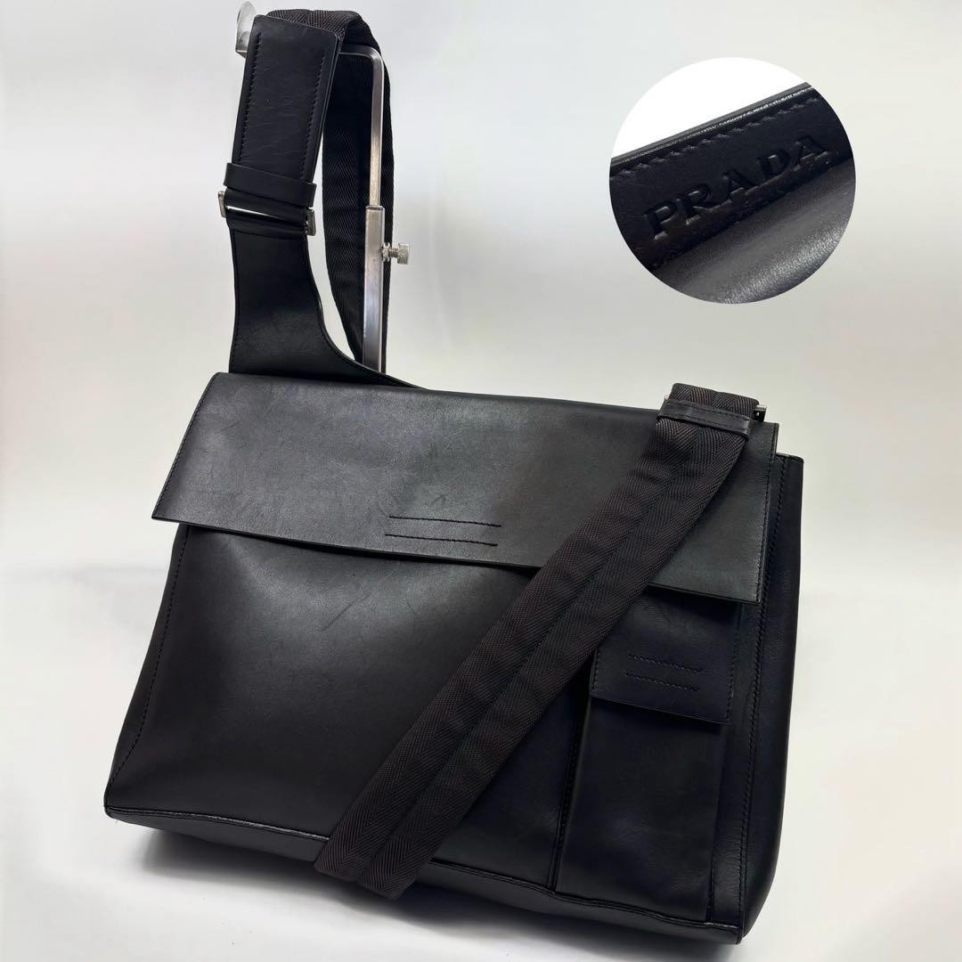 1999 PRADA Leather Shoulder Bag Black