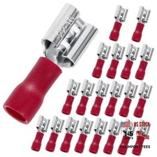 20pcs 1/4" Female Spade Connectors, Quick Disconnect Insulated Red, 22-16 AWG