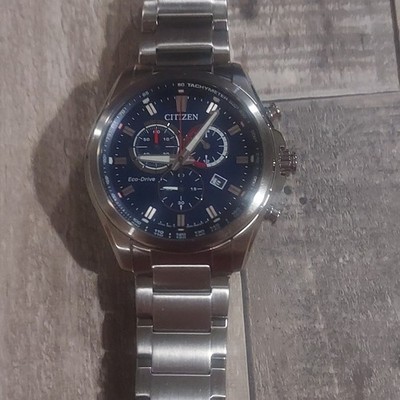 Citizen Eco-Drive Chronograph Blue Dial Date Tachymeter SS Bracelet Watch