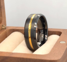 Sleek Black Tungsten Unisex Band 8mm Gold Groove Modern Ring Gift For Girlfriend