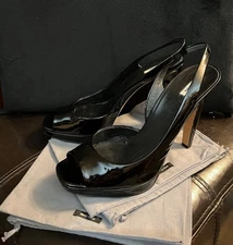 MIU MIU New Heels Patent All Leather Sandals Platform Buckle Italy 40.50