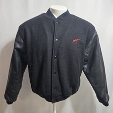 Vintage Golden Bear Varsity Jacket Size Medium Black Leather Wool Made in USA