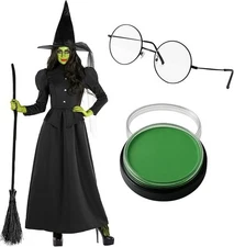 Deluxe Women`s Wicked Witch Costume Face Paint Elphaba Dress Oz Halloween XS-3XL