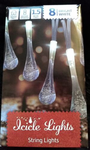 ICICLE LIGHTS 8 led bright white STRING LIGHTS 1.5m New Sweet Gift Item - Picture 1 of 4