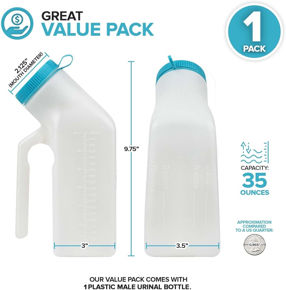 Male Urine Bottle (35 oz), Portable Urinals for Men Spill Proof