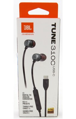 JBL Tune 310C USB-C In-ear Hi-Res Headphones Tangle Free Black