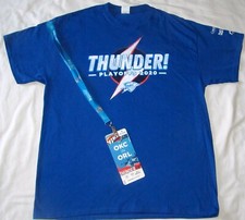 New Oklahoma City OKC Thunder Blue Bubble Playoff Tee T Shirt & Lanyard Size XL