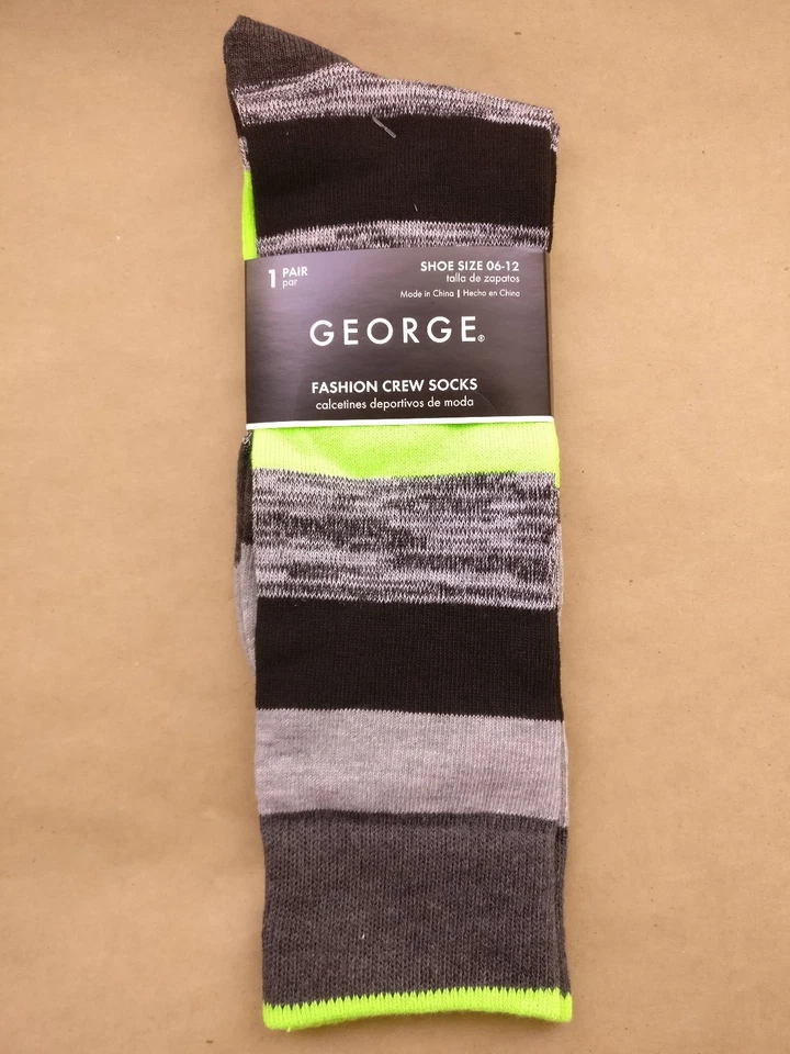 Para Hombres George Moda Crew Vestido Calcetines Rugby Neón Ojo Espaciado Rayas 1 Par Talla 6-12 Foto 2 de 4