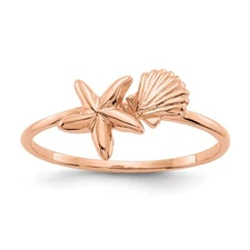 14k Rose Gold Polished Shell & Starfish Ring