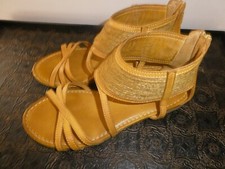 MD'E LADIES Beige Leather Zip Sandals 37 / US 6.5 M