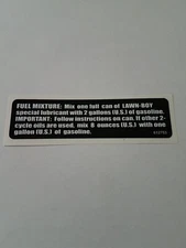 Reproduction Lawn-Boy F Series Fuel Mixture Adhesive Black Decal. Part 612753