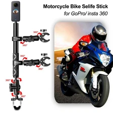 For Insta360 X3 GoPro 11 Motorcycle Double Clip Handlebar Invisible Selfie Stick