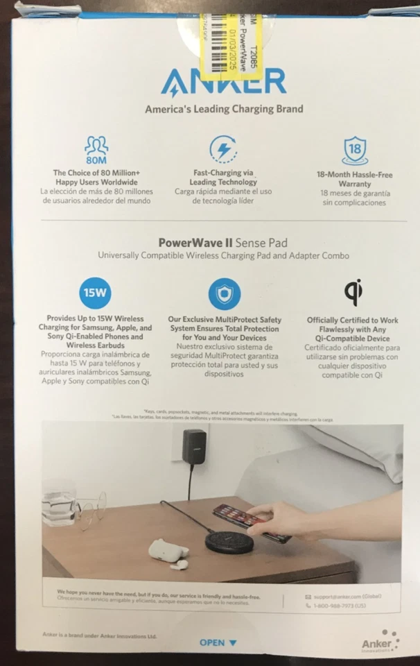 NEW Anker PowerWave II 15W Qi Wireless Charging Pad & Wall Charger COMBO  Black - Image 3 of 4