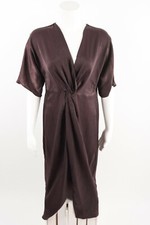 Zara Womens Satin Effect Dress XS Brown Purple Midi Half Sleeve 8287/762 NWT