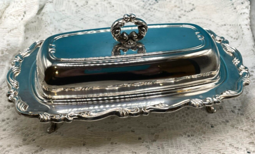 Vintage Oneida Silverplate COVERED BUTTER DISH with Glass Insert - Afbeelding 1 van 4
