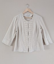 Coldwater Creek Oatmeal Linen Blend Pintuck 3/4 Sleeve Jacket 10 Beige Cottage