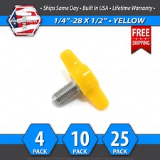 1/4"-28 x 1/2" Thumb Screw Stainless Steel - Yellow Tee / Wing Knob - USA
