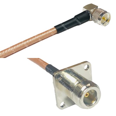 RG142 MINI UHF MALE ANGLE to N FLANGE FEMALE RF Cable FAST-SHIP LOT