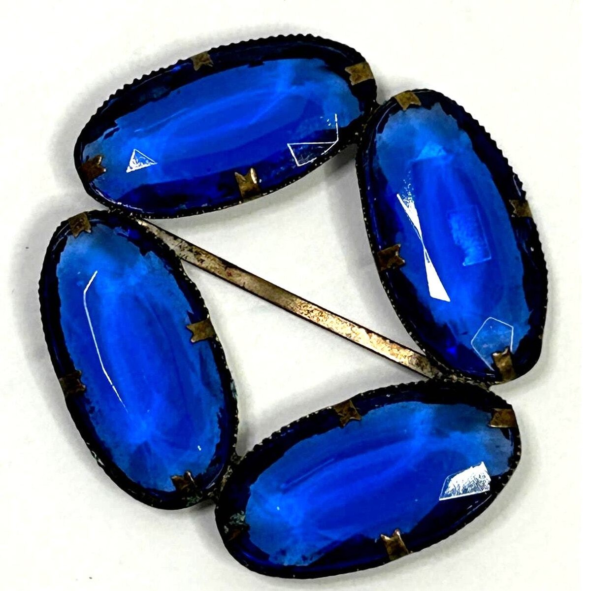 Antique Sapphire Blue Czech Glass‎ Sash Belt Buckle Antique Victorian Deco Czech Blue Glass Sash Buckle | eBay main image 3