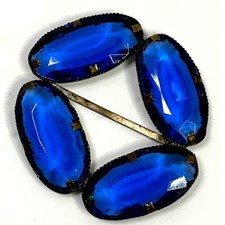 Antique Sapphire Blue Czech Glass Sash Belt Buckle