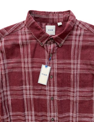 Rowm Shirt Wine Heather Button Down Nwt Check Long Sleeve Soft Cotton B&T
