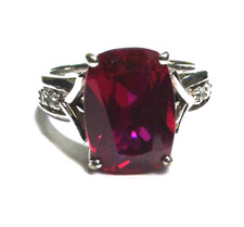 Sterling Silver AV Red Ruby Faceted Oval 14mm Ring Size 7