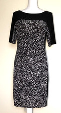 Chaps Pencil Dress, Large, Black & White Colorblock Slimming Pattern Knee Length