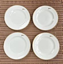 4 QANTAS Airways Inflight Meal Service Side Plates 6" Gold Kangaroo Facing Left