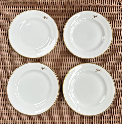 4 QANTAS Airways Inflight Meal Service Side Plates 6" Gold Kangaroo Facing Left