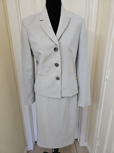 Vintage Jones New York SUIT White/Gray Striped Skirt Blazer 2 Piece Suit Sz 6