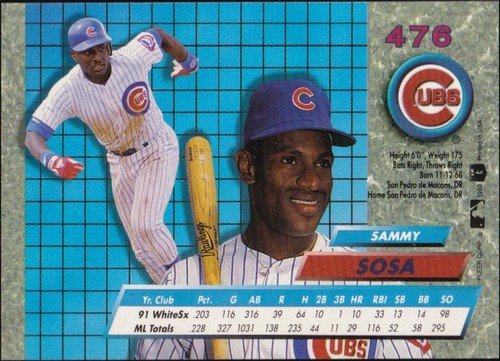 1992 Fleer Ultra #476 - Sammy Sosa - Picture 2 of 2