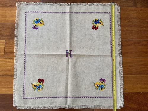 NEW Linen Handmade Needlework Napkins Fringed Beige Gray Napkins Set Gift - Picture 9 of 12