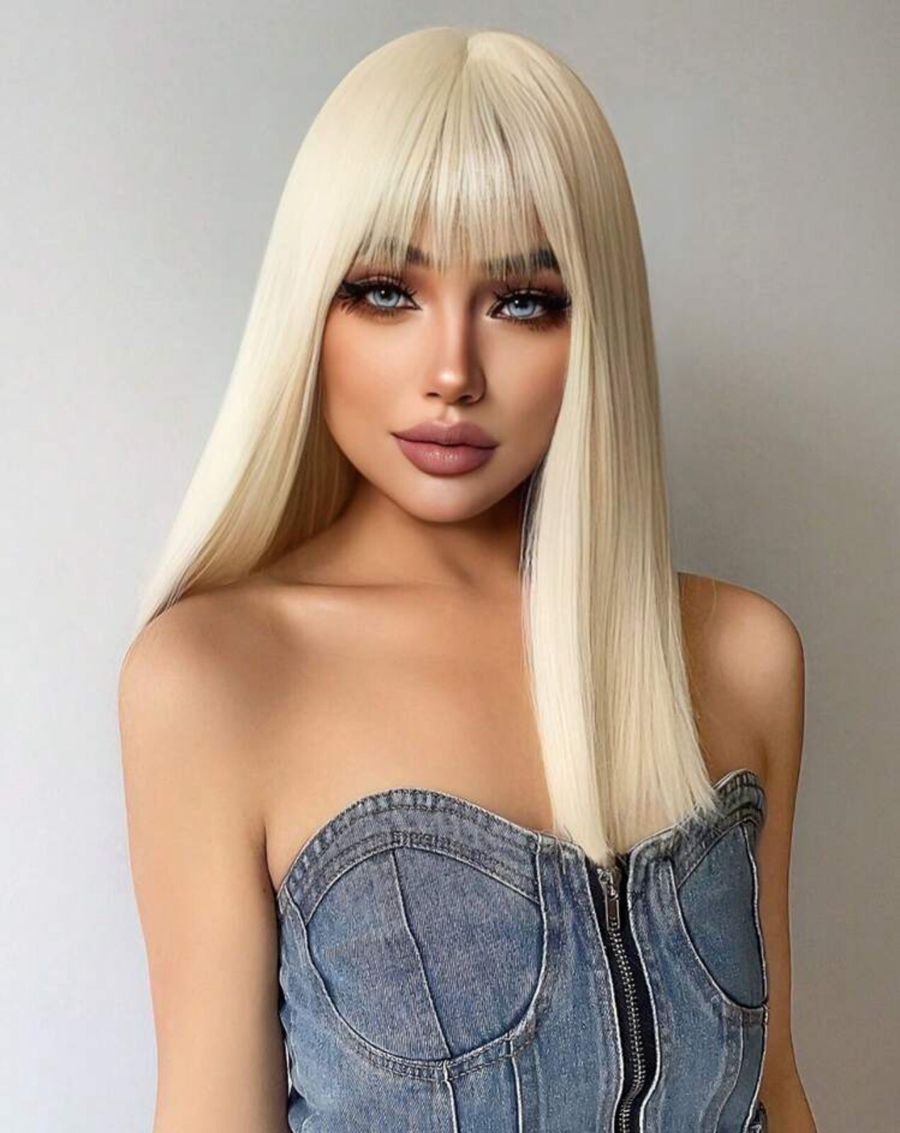 Perruque longue blonde lisse et thermorésistante avec 4 filets de maintien