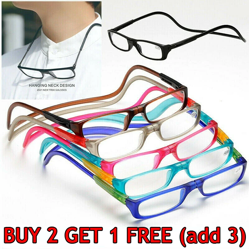 Magnetic Folding Reading Glasses Snap Click Front Neck Hanging Spectacle | eBay