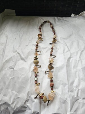 Vintage Miriam Haskell Necklace Gold Tone Clamshells Wood, Beads Very Unique N1