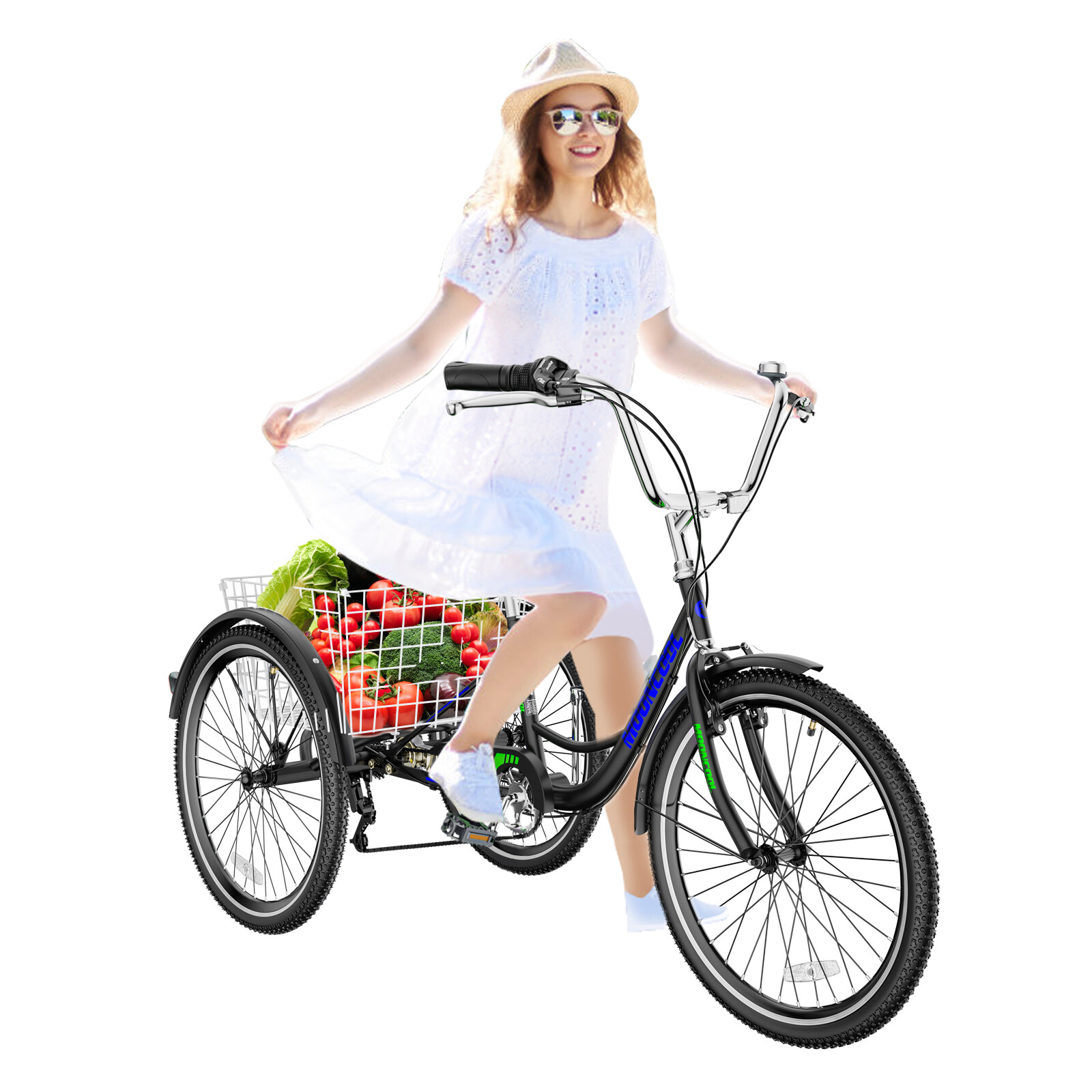 SLSY Adult Tricycle,24/26 Inch Wheels,7 Speed Adult Trike Bike Cruising & Basket