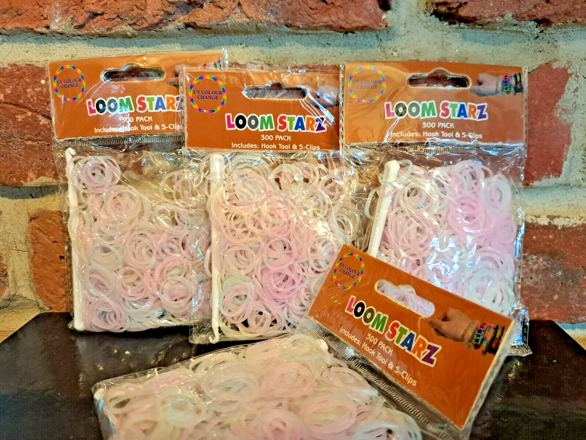 x 300pc (1200pcs) Colour Changing Sun Loom Bands 60 Clear S Clips *LATEX  FREE*