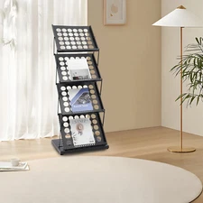 4 Tiers A3 Brochure Holder Literature Display Rack Portable Black Magazine Stand