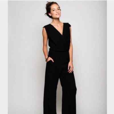 Oliver Grace Sabrina Black Wide Leg V-Neck Pant Jumpsuit